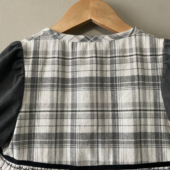 Handmade Children's 100% Cotton Grey White Plaid Ribbon Detail Dress - Picture 7 of 13